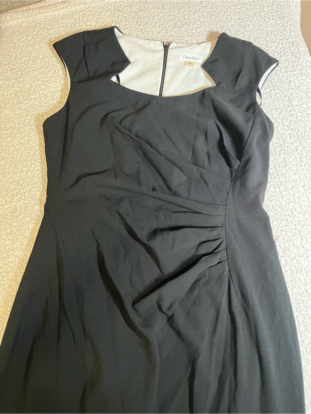 Calvin Klein Black Ruched Sheath Dress Square Neck Size 10 - Picture 13 of 16